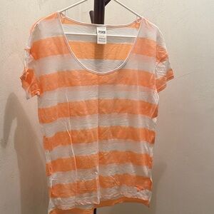 PINK Victoria's Secret Orange and White Striped Tee